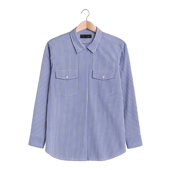 Ann Taylor Blue Striped Oversized Lightweight Button-Down Shirt Size 10 ✨🔹 - Picture 1 of 8